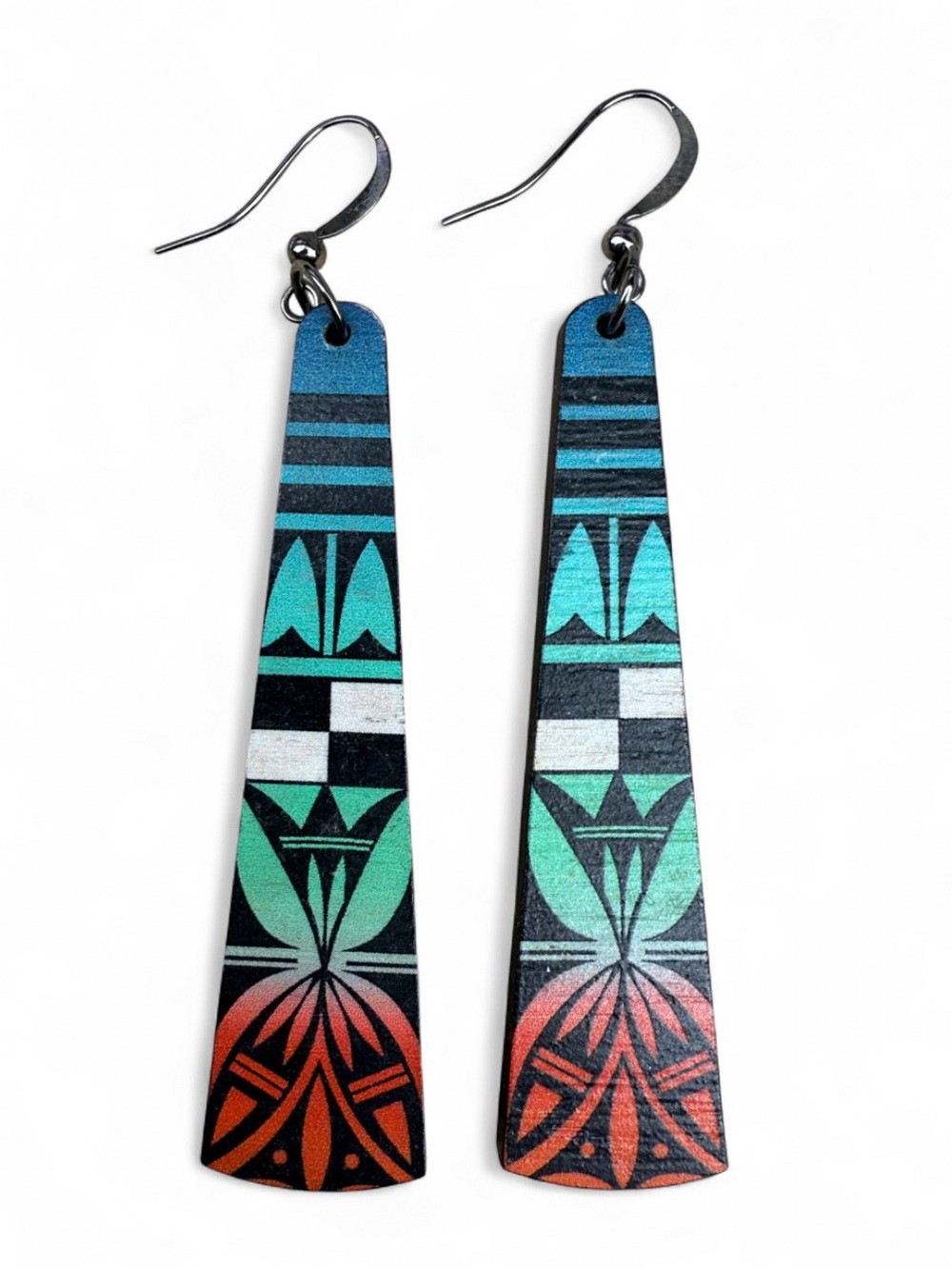 Gorgeous Native American Handmade Dangle Earrings Lightweight Maple Wood